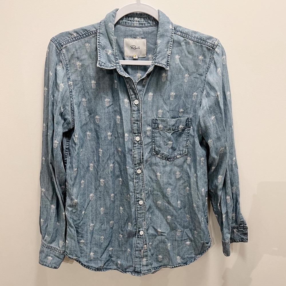 RAILS | Chambray Button-Up Shirt with Embroidered Pineapples
